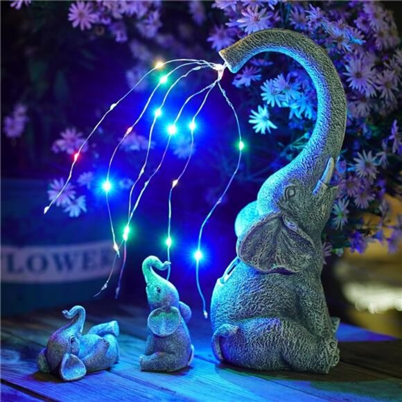 Garden Elephant Statue Outdoor - Elephant Gifts with Solar Watering Lights - Picture 7 of 8